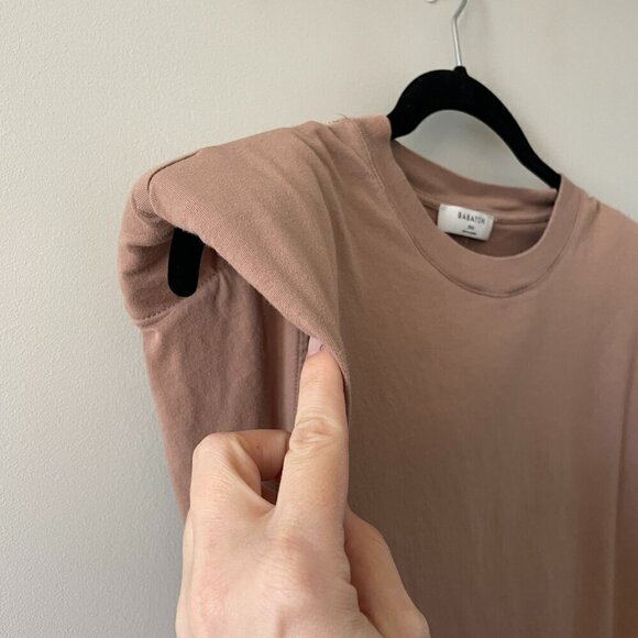 Aritzia Babaton Shoulder Pad T-Shirt Dress Pullover Short Sleeve Brown XXS - Picture 4 of 7